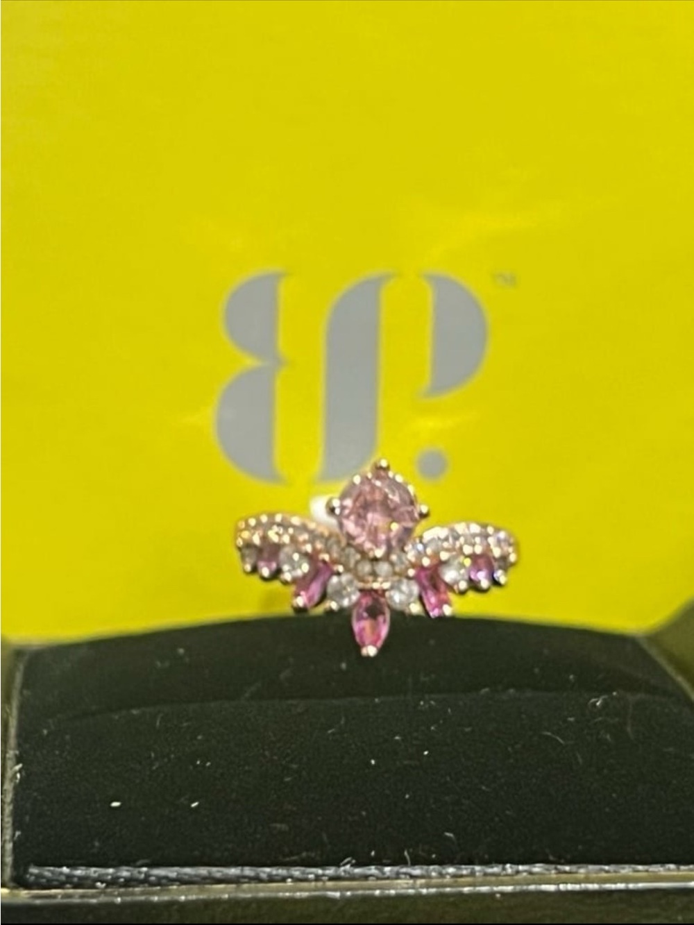 Sz6 RBP classically yours pink quartz lab created corundum Rosegold plated ring